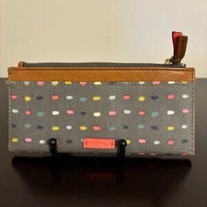 Fossil Gray Multi Color Dots Coated Canvas Wallet